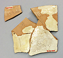 Fragments, Earthenware; fine white slip, decoration in red and black and sgraffito under glaze
